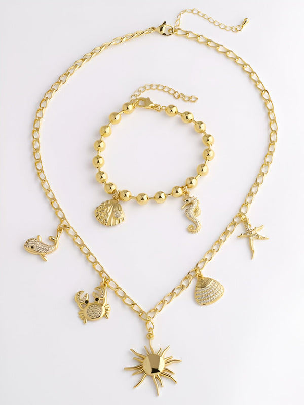 Seaside Charm Gold Necklace & Bracelet Set