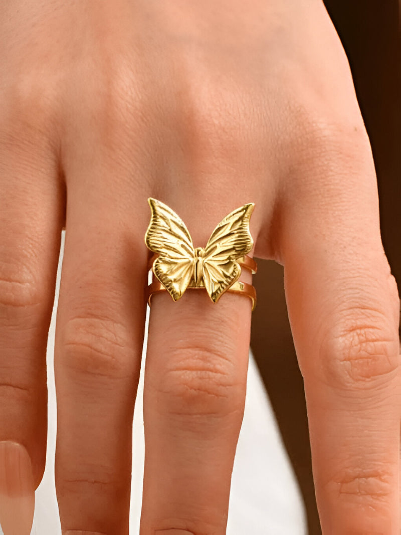 Golden Monarch Butterfly Ring – 18K Gold Plated