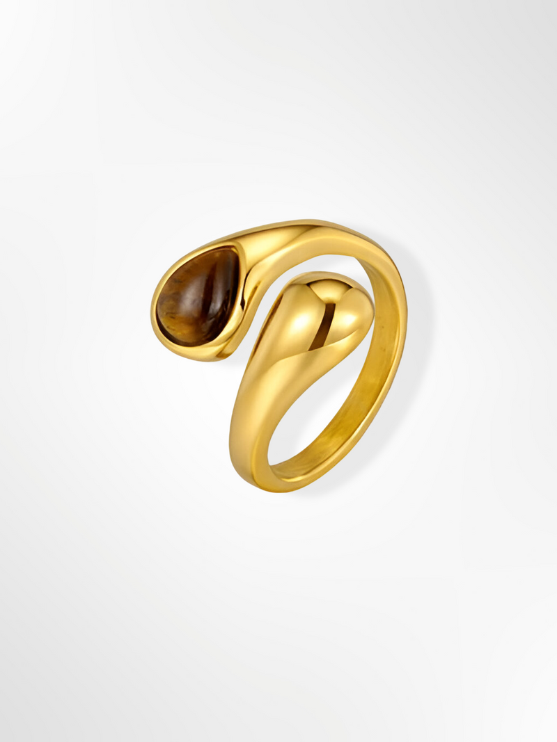 Anore Tiger Eye Water Drop Gold Ring