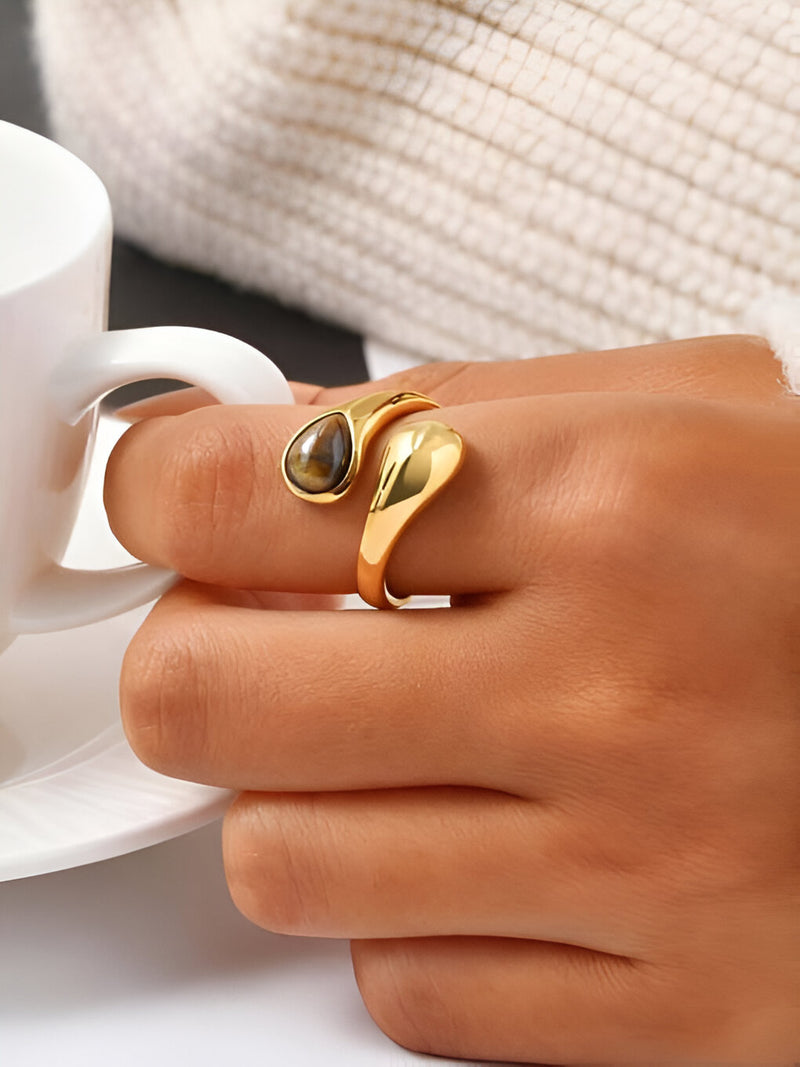 Anore Tiger Eye Water Drop Gold Ring