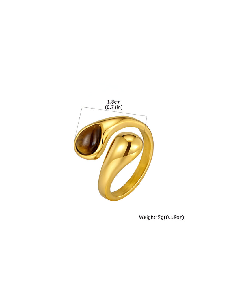 Anore Tiger Eye Water Drop Gold Ring