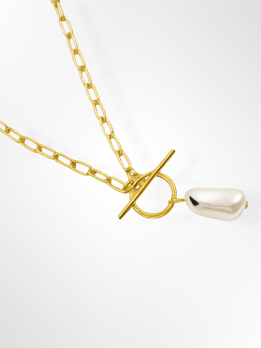 Gold Link Chain Necklace with Baroque Pearl Pendant