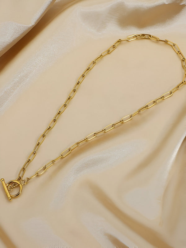 Dainty Gold Link Necklace with Toggle Clasp