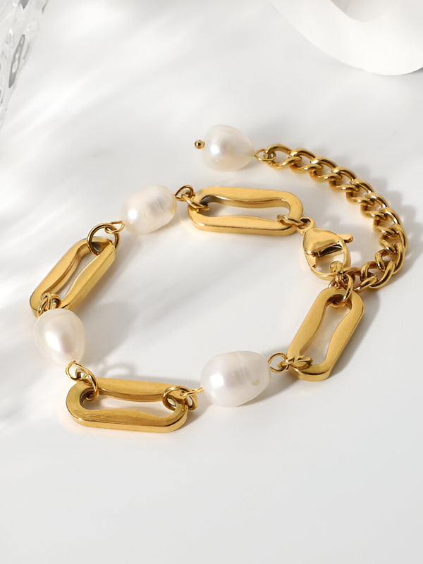 Freshwater Pearl Geometric Statement Bracelet