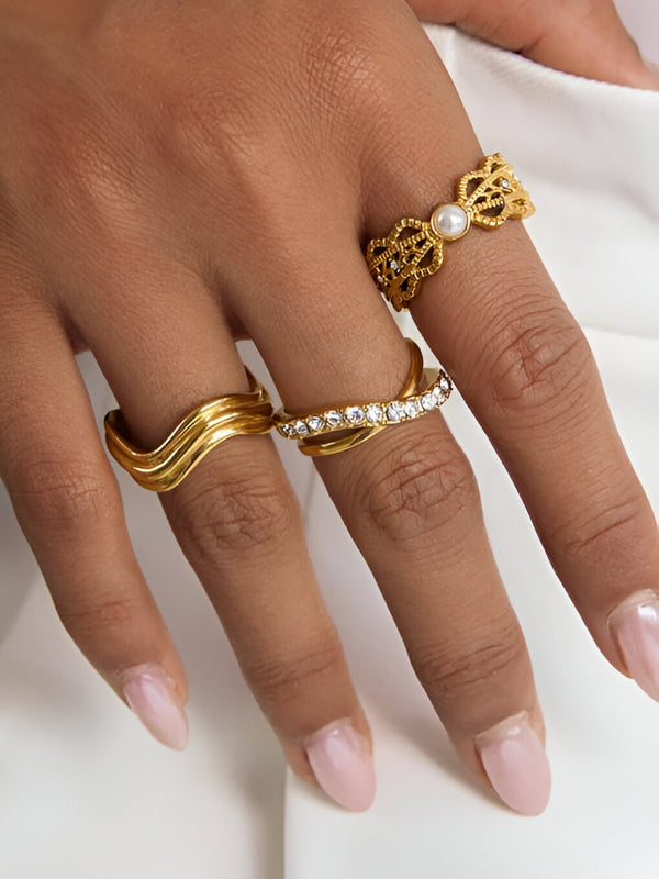 2 Vintage Pearl Bow Ring – 18K Gold Plated | Anore