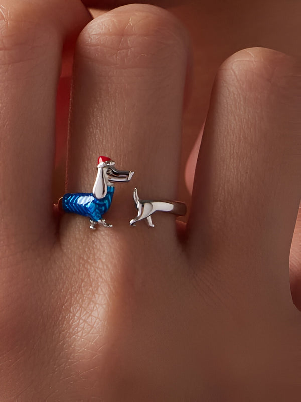 Anore – Sterling Silver Holiday Pup Enamel Ring