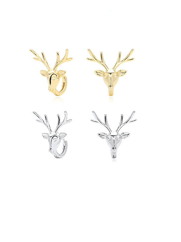 Sterling Silver Deer Head Minimalist Stud Earrings