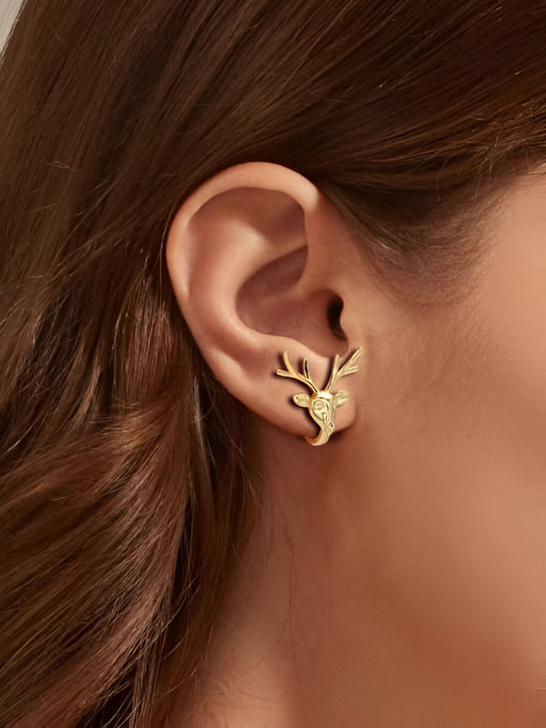 Sterling Silver Deer Head Minimalist Stud Earrings