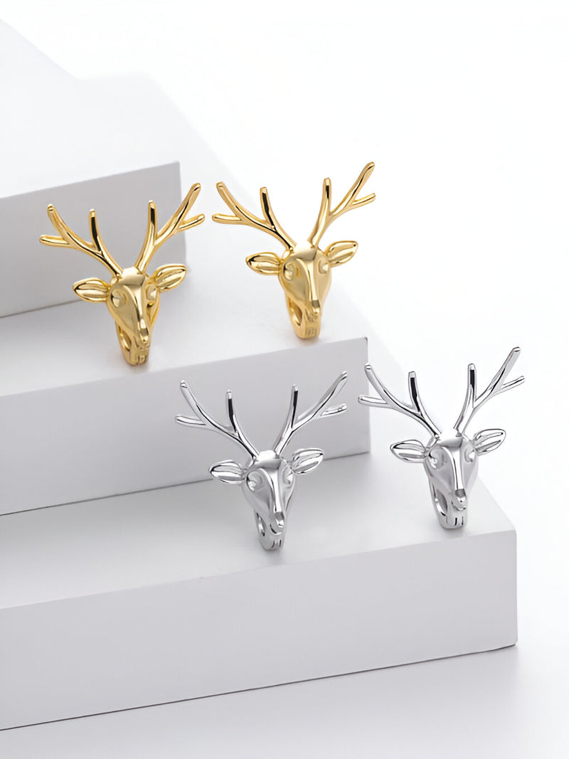 Sterling Silver Deer Head Minimalist Stud Earrings
