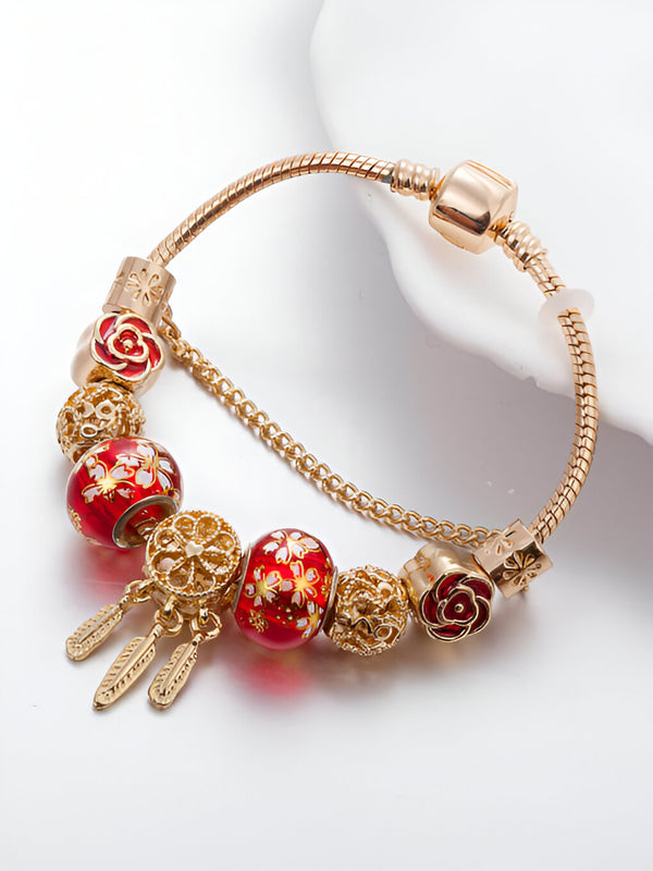 Anore Iridescent Enamel Charm Bracelet – Red & Gold Edition