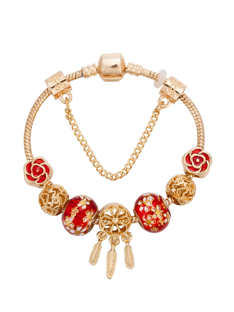 Anore Iridescent Enamel Charm Bracelet – Red & Gold Edition
