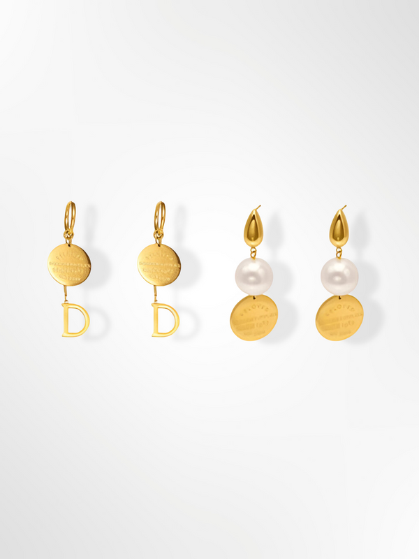 Dual Charm Minimalist Pearl & Medallion Huggie Set