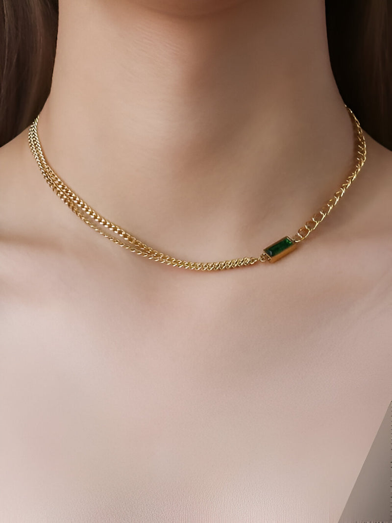 Emerald Luxe Geometric Necklace & Bracelet Set