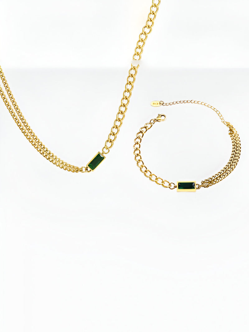 Emerald Luxe Geometric Necklace & Bracelet Set