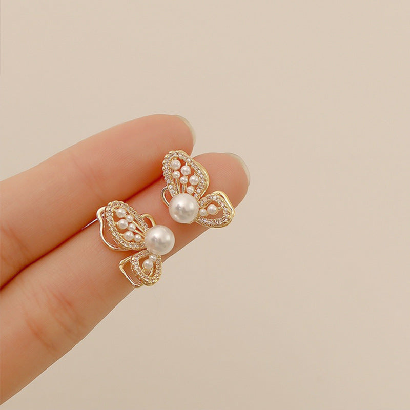 Pearl Butterfly Dainty Stud Earrings