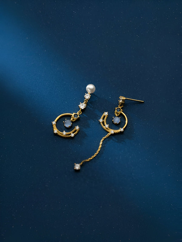 Celestial Asymmetry Sterling Silver Drop Earrings