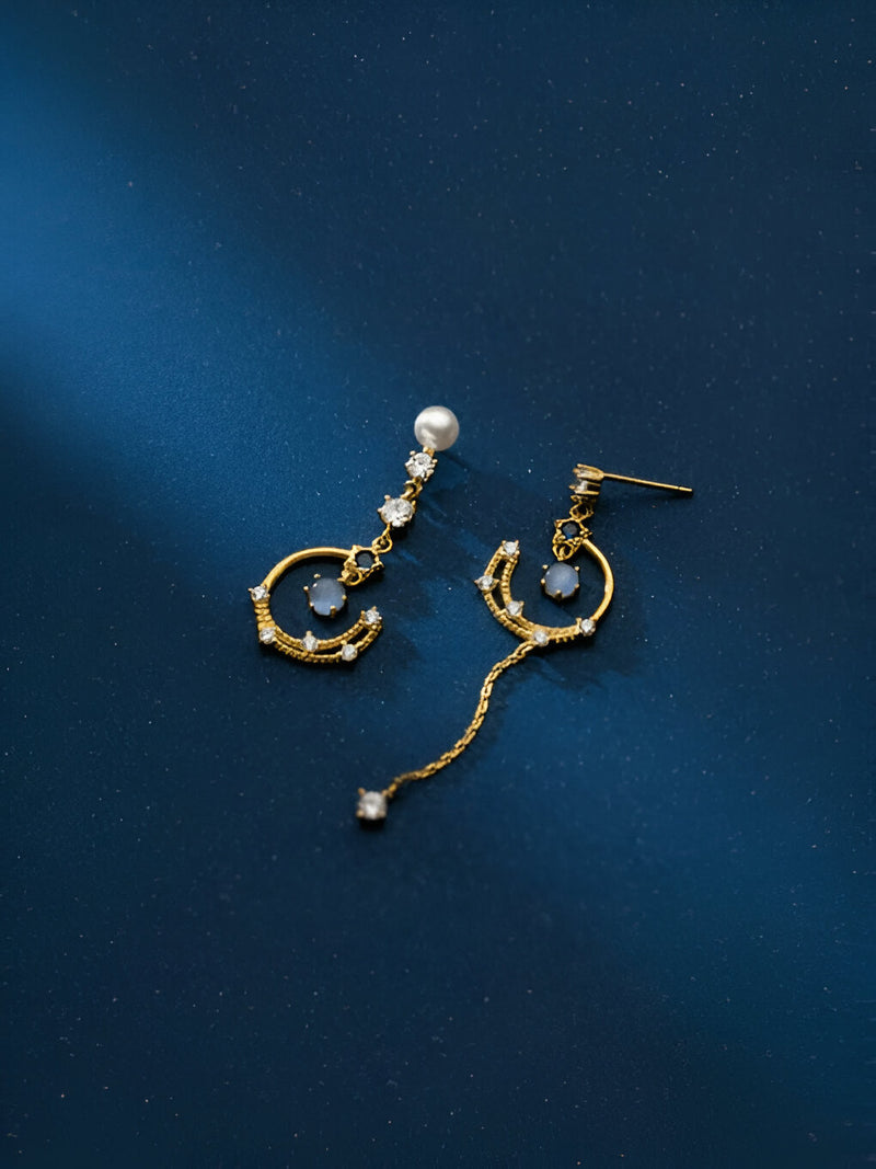 Celestial Asymmetry Sterling Silver Drop Earrings