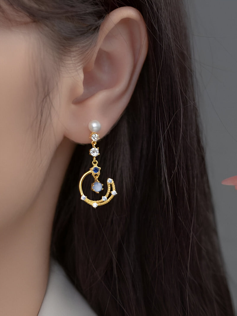 Celestial Asymmetry Sterling Silver Drop Earrings