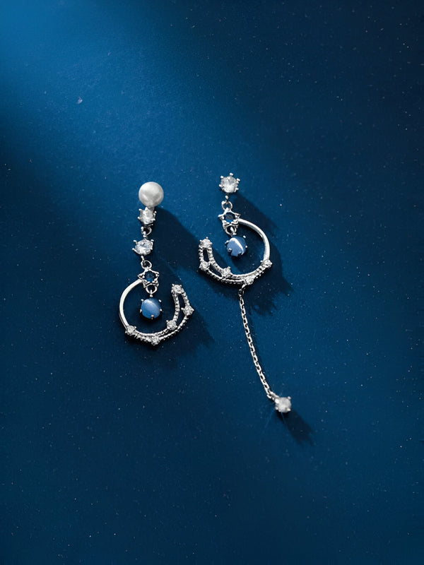 Celestial Asymmetry Sterling Silver Drop Earrings