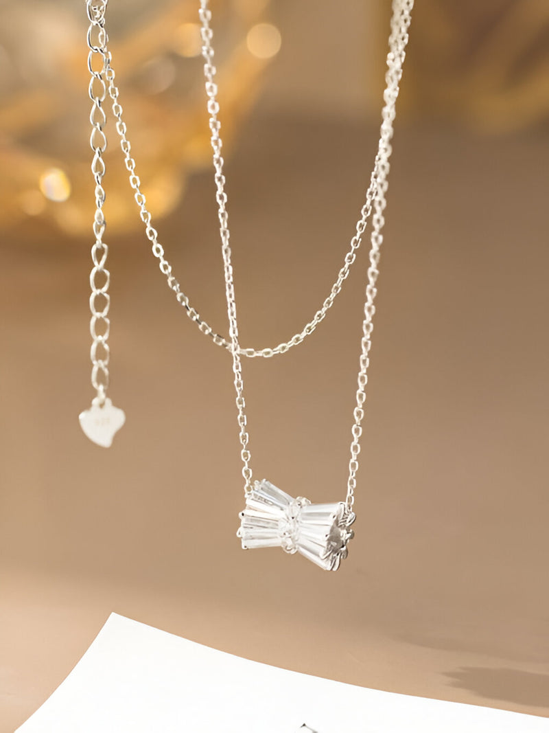 Sterling Silver Geometric Bow Necklace