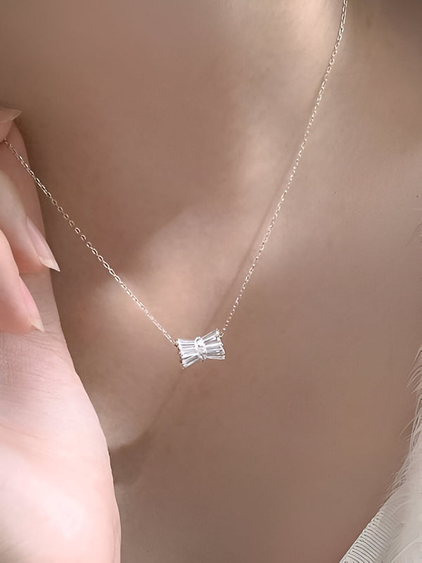 Sterling Silver Geometric Bow Necklace