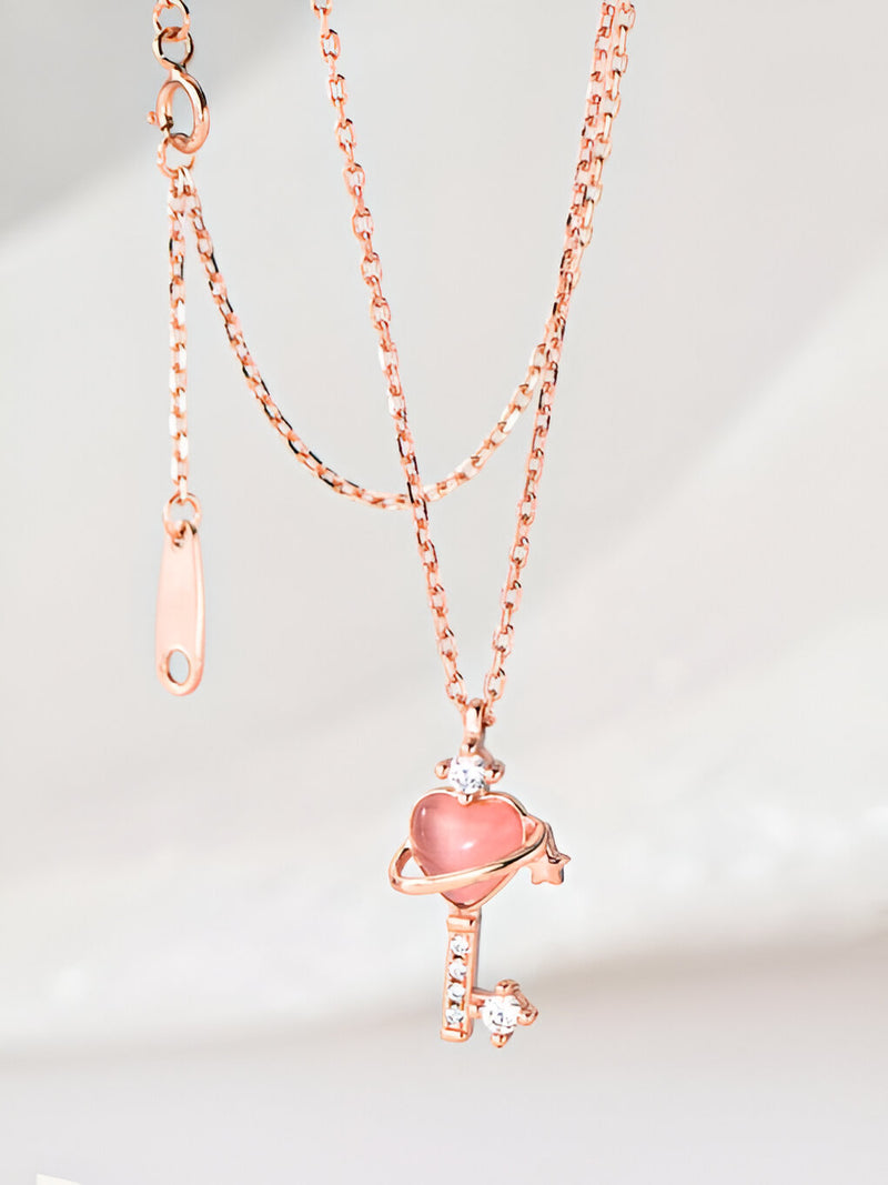 Rose Gold Heart Key Necklace