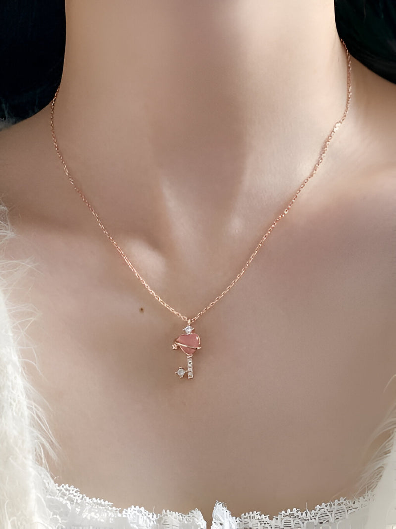 Rose Gold Heart Key Necklace