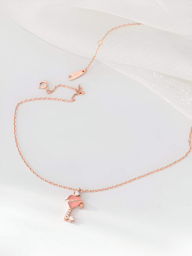 Rose Gold Heart Key Necklace