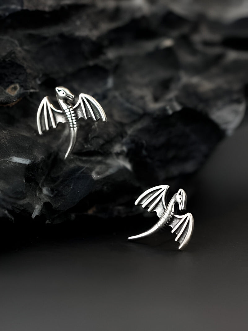 Sterling Silver Dragon Wing Stud Earrings