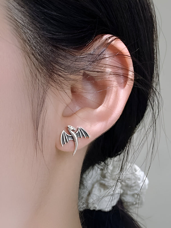 Sterling Silver Dragon Wing Stud Earrings