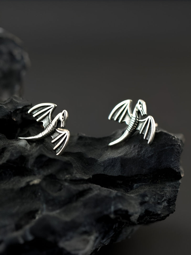 Sterling Silver Dragon Wing Stud Earrings