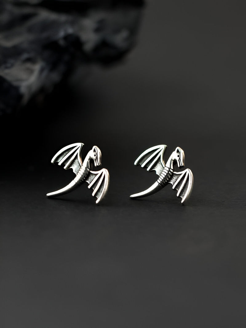 Sterling Silver Dragon Wing Stud Earrings