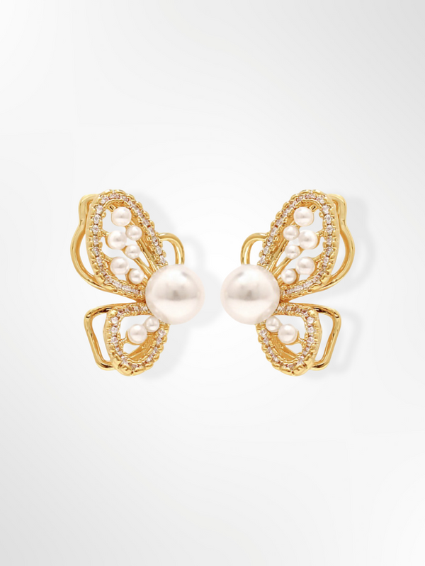 Pearl Butterfly Dainty Stud Earrings