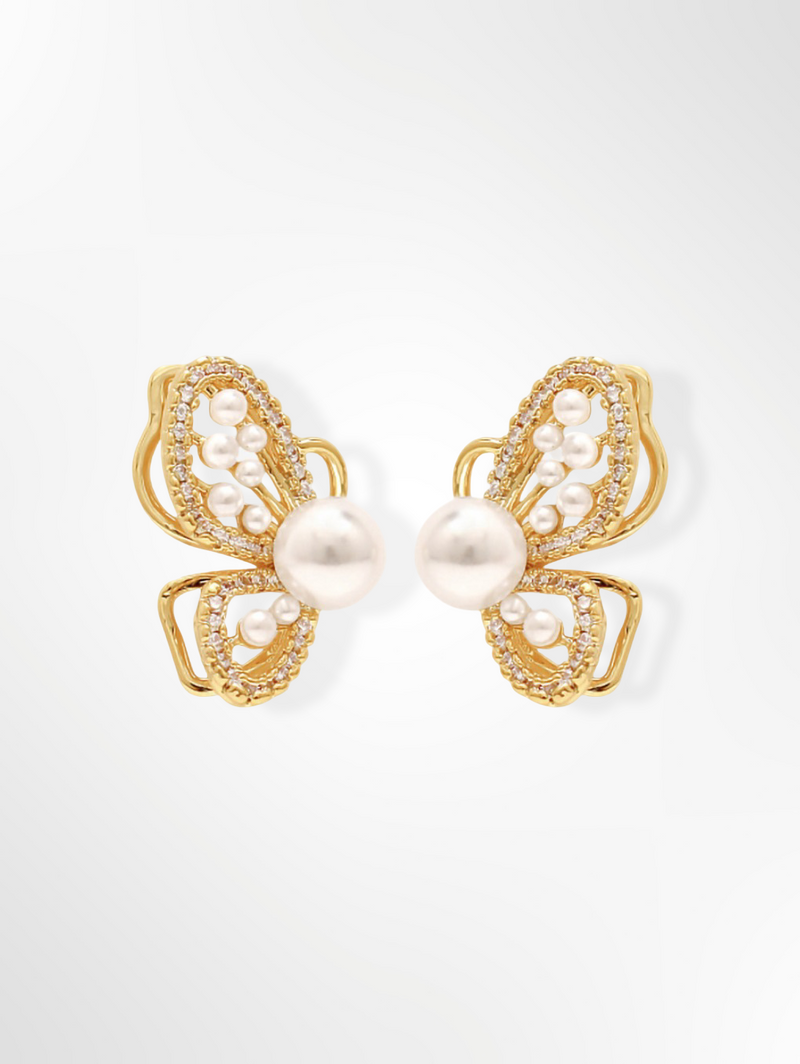 Pearl Butterfly Dainty Stud Earrings